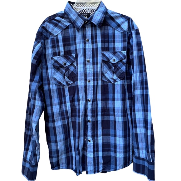 SQ Comfort Wash Other - SQ Comfort Wash Mens Blue Plaid Long Sleeve Button Down Shirt Size Large Cotton
